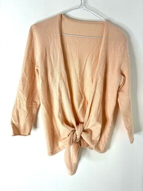 Garnet Hill 100% Cashmere Peach Tie Front Cardigan Soft Lightweight Sweater